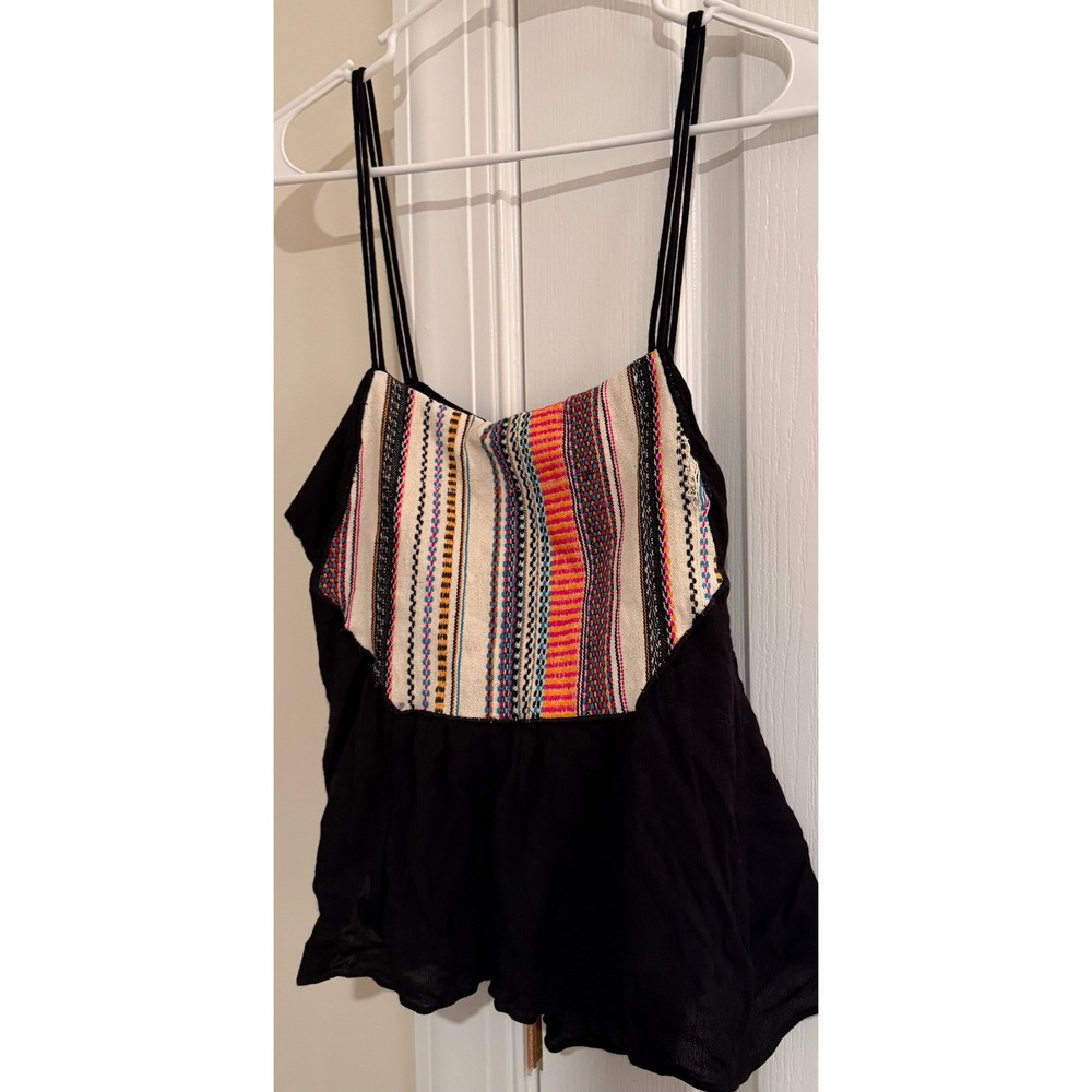Chloe Oliver Women‎ Black Boho Woven Geometric Peplum Cami Tank Top Large